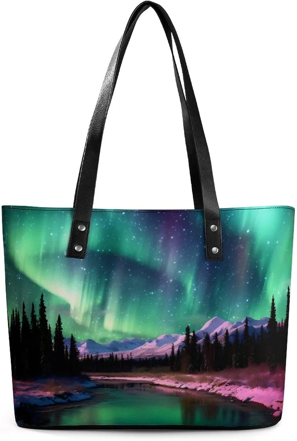Aurora Scenery Leather Handbags for Women Shoulder Tote Crossbody Travel Purses with Zippered