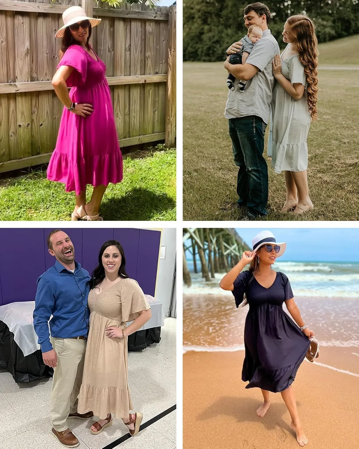 AUSELILY Women's Summer Empire Waist Dress Smocked Flutter Short Sleeve V Neck Midi Dresses 2025 New