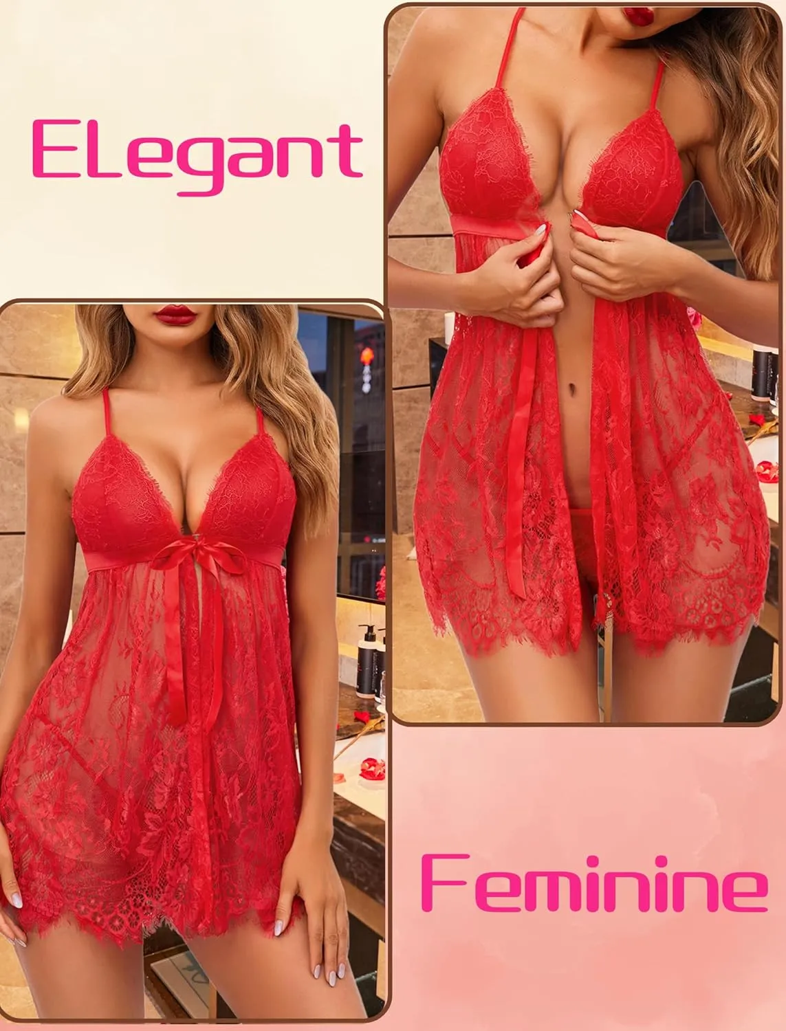 Avidlove Women Sexy Lingerie Babydoll Lace Chemise Eyelash Wedding Brial Lingerie
