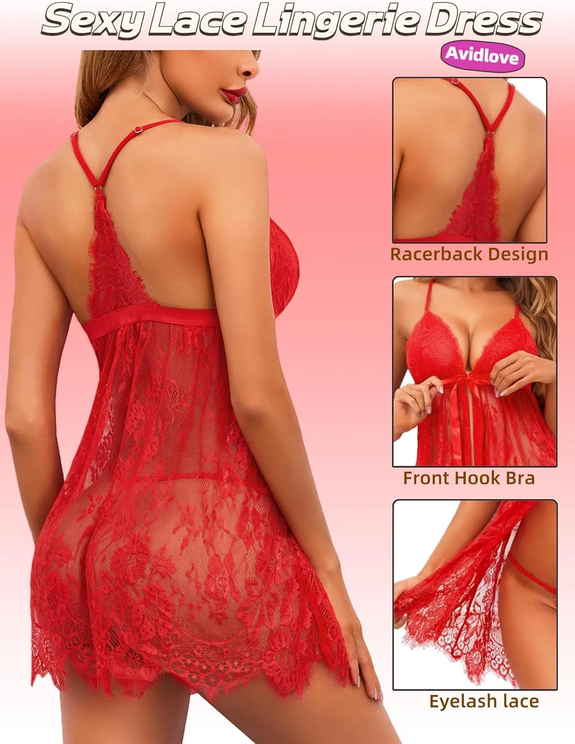 Avidlove Women Sexy Lingerie Babydoll Lace Chemise Eyelash Wedding Brial Lingerie