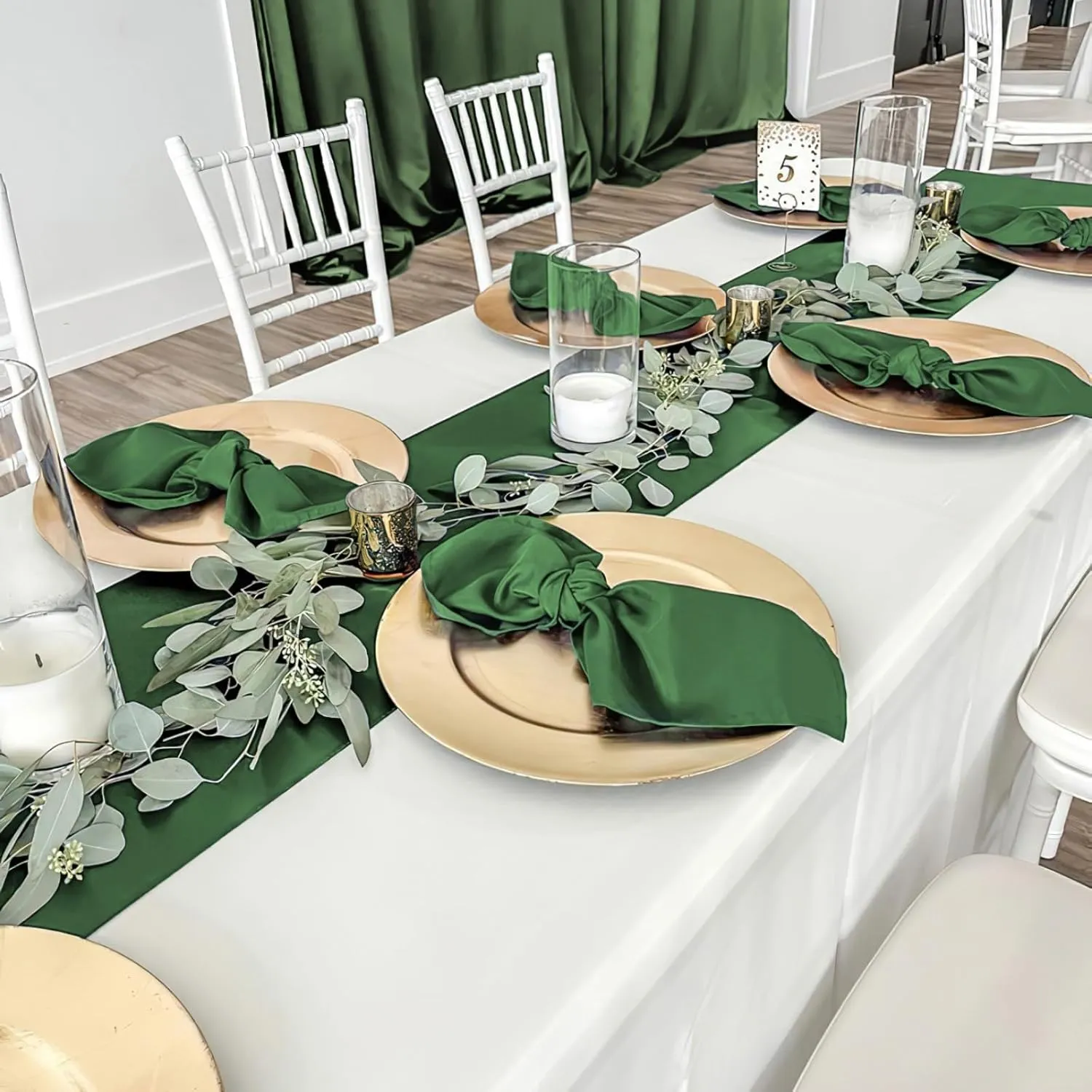 B-COOL Forest Green Table Runner Set of 20 Satin Table Runners Wedding Summer Table Runners Silk Smooth Fabric for Birthday Wedding Party Table Decorations 12x108 inch