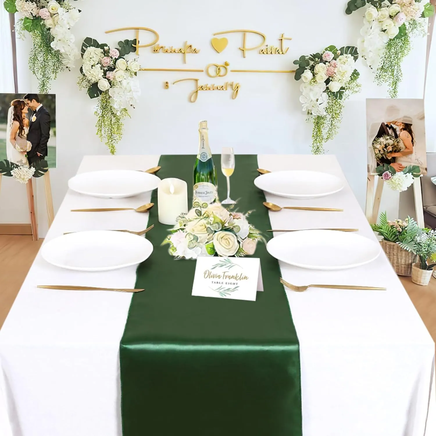 B-COOL Forest Green Table Runner Set of 20 Satin Table Runners Wedding Summer Table Runners Silk Smooth Fabric for Birthday Wedding Party Table Decorations 12x108 inch