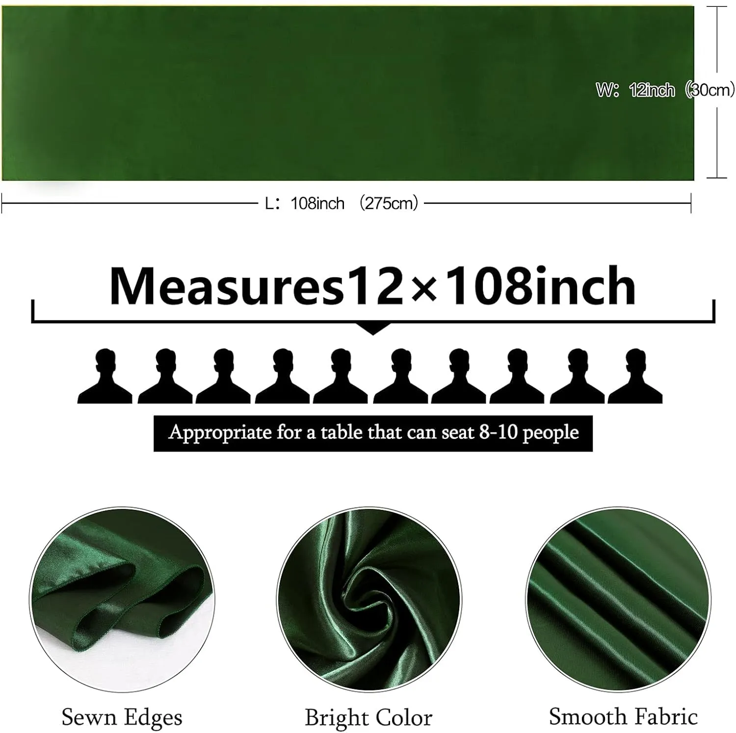 B-COOL Forest Green Table Runner Set of 20 Satin Table Runners Wedding Summer Table Runners Silk Smooth Fabric for Birthday Wedding Party Table Decorations 12x108 inch