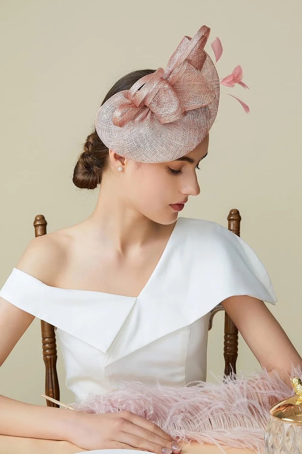 BABEYOND Women's Pillbox Fascinator Hat Kentucky Derby Hat Feather Fascinator Headband Tea Party Fascinator Hat for Cocktail