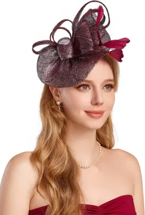 BABEYOND Women's Pillbox Fascinator Hat Kentucky Derby Hat Feather Fascinator Headband Tea Party Fascinator Hat for Cocktail