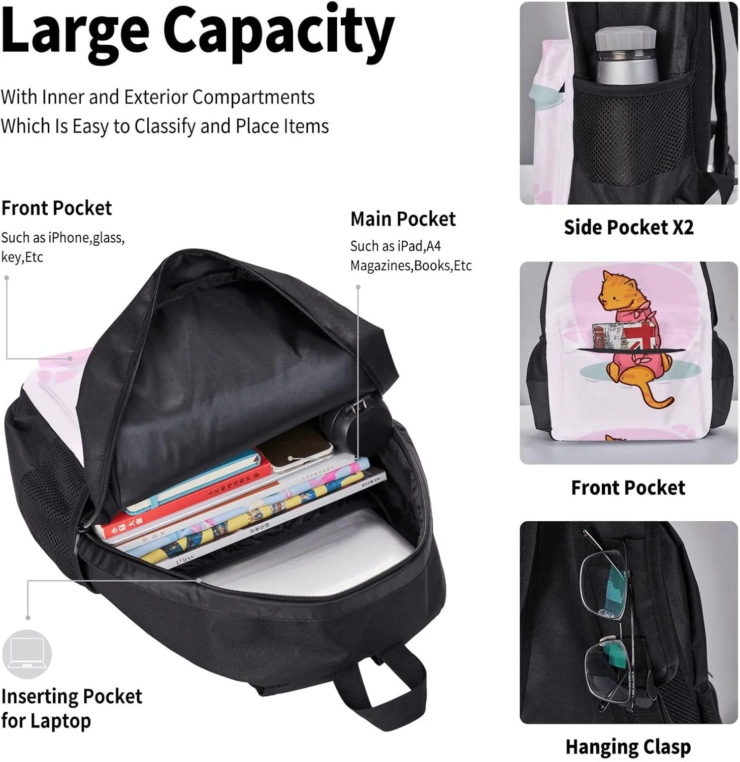 Backpack Lunch Box and Bag 3PCS Large Capacity Travel Backpack Adjustable Strap Suitable Work Outdoor Sport for Woman Man Bowl Dog