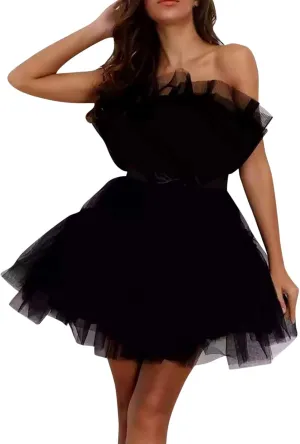 Ballgown Dress Women Tulle Dress Short Puffy Prom Dress Strapless Birthday Party Fairy Dresses Cocktail Poofy Gown