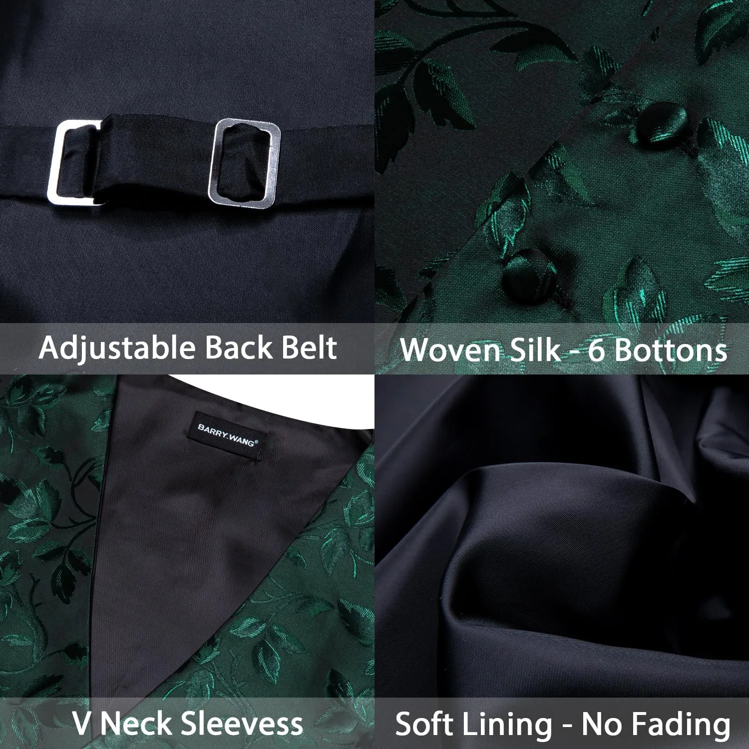 Barry.Wang Formal Men Flower Vest Paisley Jacquard Silk Ties Suit Waistcoat Set Wedding 5PCS
