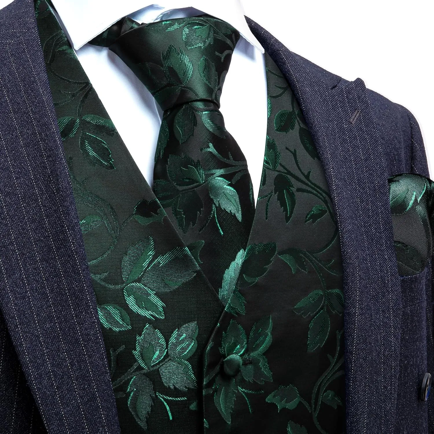Barry.Wang Formal Men Flower Vest Paisley Jacquard Silk Ties Suit Waistcoat Set Wedding 5PCS