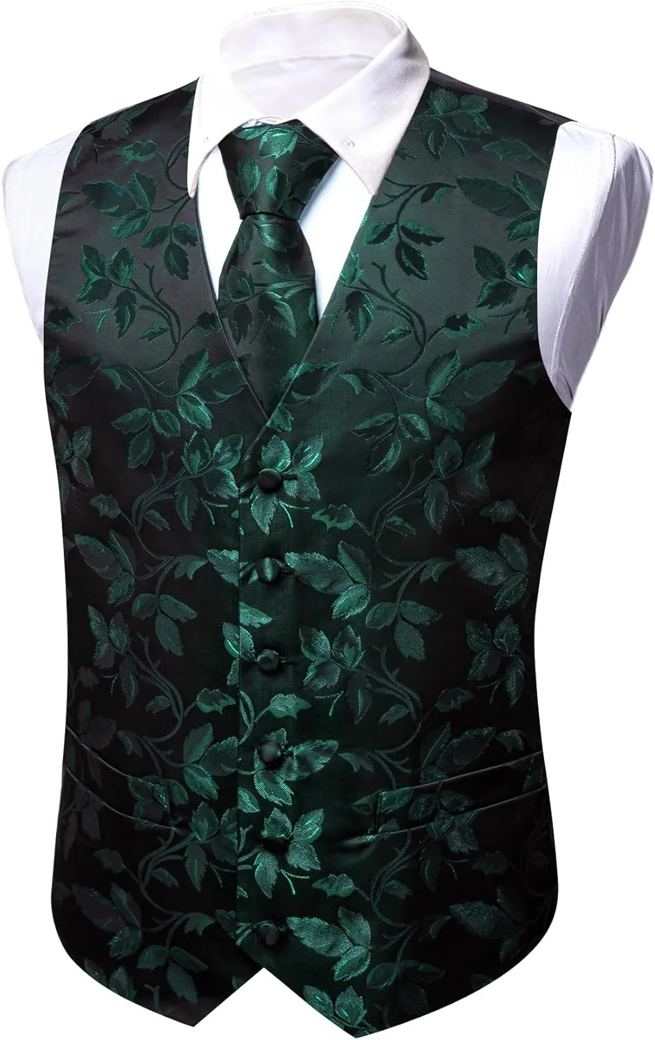 Barry.Wang Formal Men Flower Vest Paisley Jacquard Silk Ties Suit Waistcoat Set Wedding 5PCS