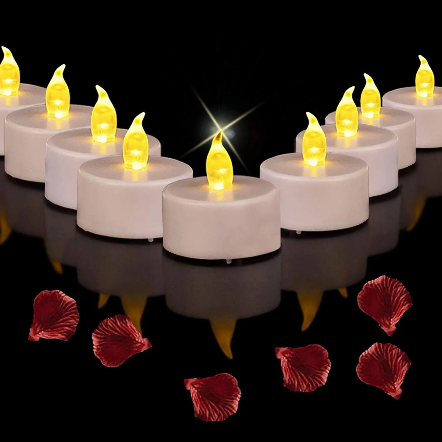 Battery Operated Led Tea Lights Candles:50 Pack Flameless Electric Fake Candle, Realistic and Bright Flickering Votive Tealights, Long Lasting 200 Hours,for Wedding,Party,Home Decoration (Warm Yellow)