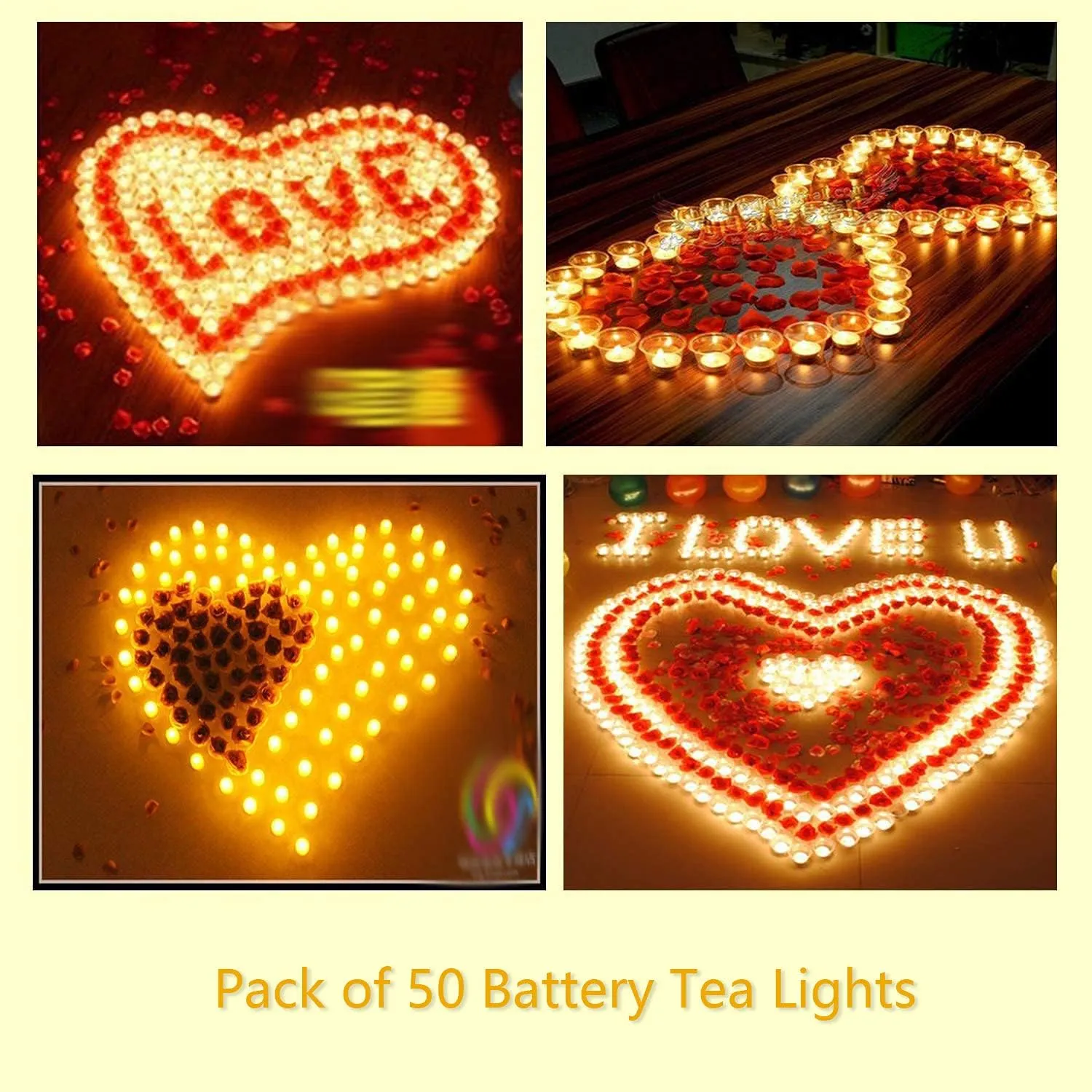 Battery Operated Led Tea Lights Candles:50 Pack Flameless Electric Fake Candle, Realistic and Bright Flickering Votive Tealights, Long Lasting 200 Hours,for Wedding,Party,Home Decoration (Warm Yellow)