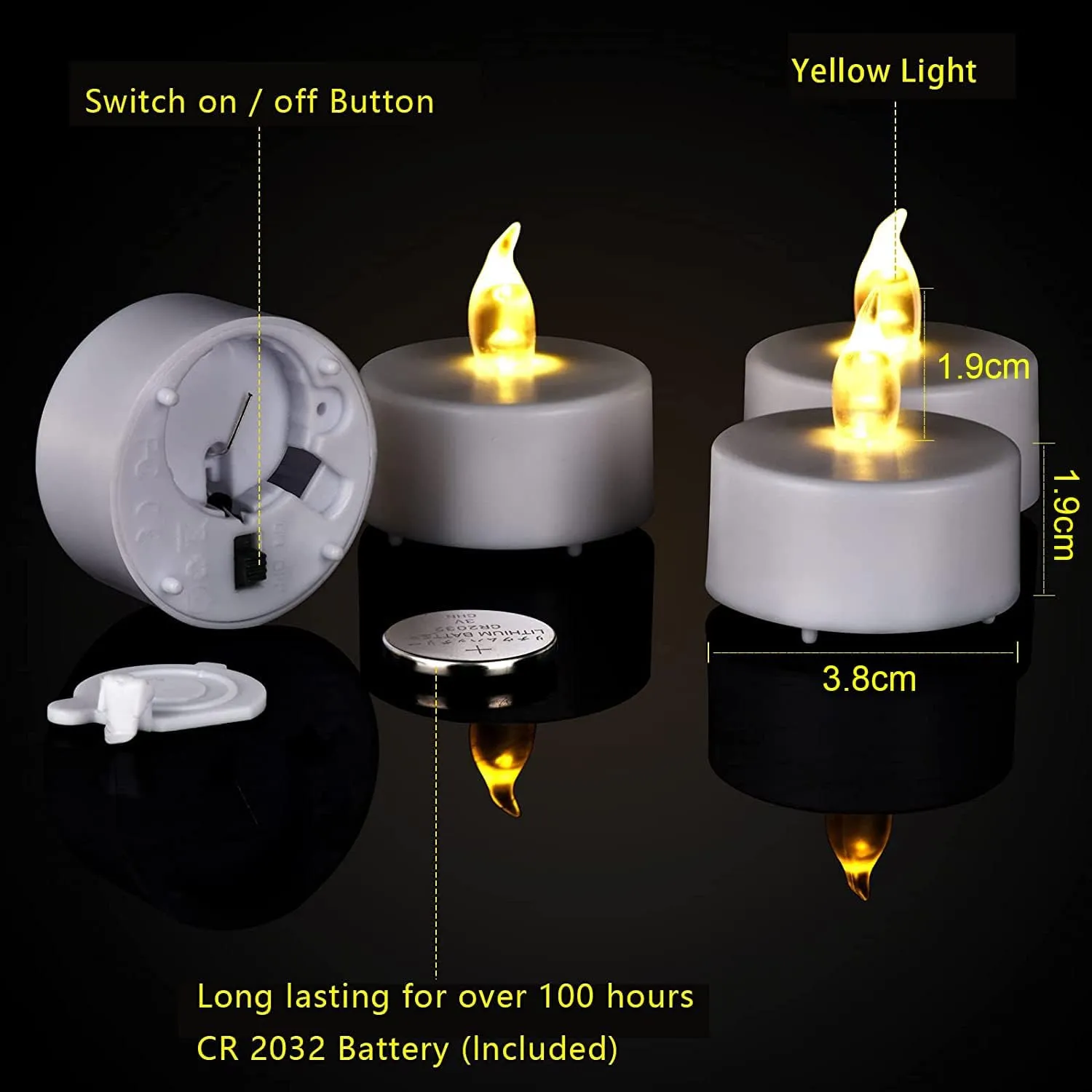 Battery Operated Led Tea Lights Candles:50 Pack Flameless Electric Fake Candle, Realistic and Bright Flickering Votive Tealights, Long Lasting 200 Hours,for Wedding,Party,Home Decoration (Warm Yellow)
