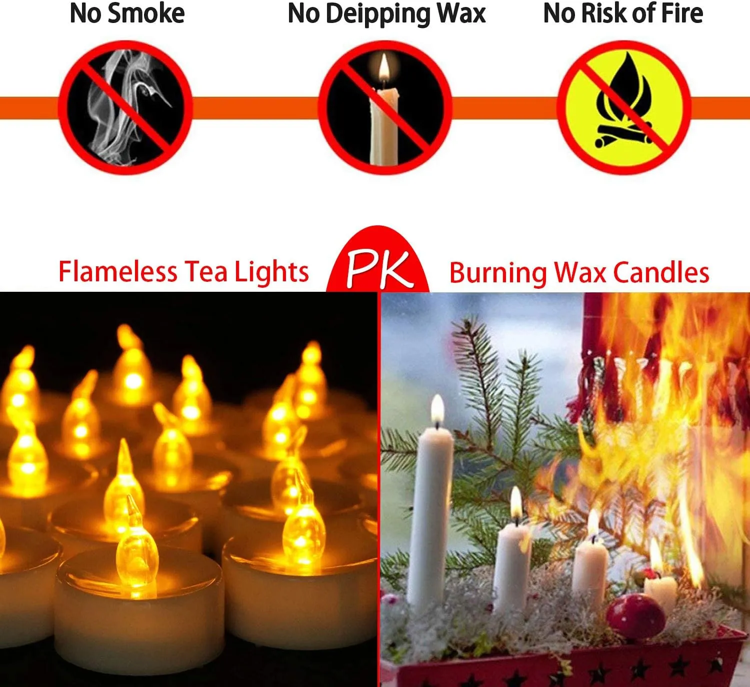 Battery Operated Led Tea Lights Candles:50 Pack Flameless Electric Fake Candle, Realistic and Bright Flickering Votive Tealights, Long Lasting 200 Hours,for Wedding,Party,Home Decoration (Warm Yellow)