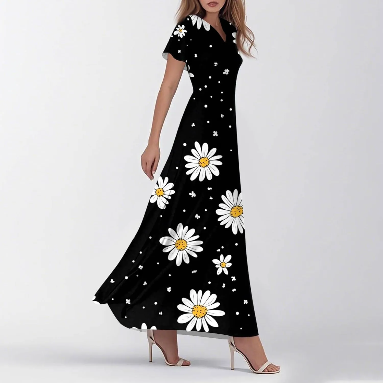 Beautiful School Tunic Dress Woman Wide Sleeve Crops Sheer Dress Lady Floral Printed Soft Summer High Waist Dresses