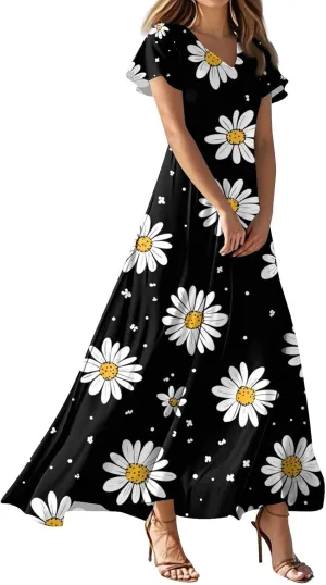 Beautiful School Tunic Dress Woman Wide Sleeve Crops Sheer Dress Lady Floral Printed Soft Summer High Waist Dresses
