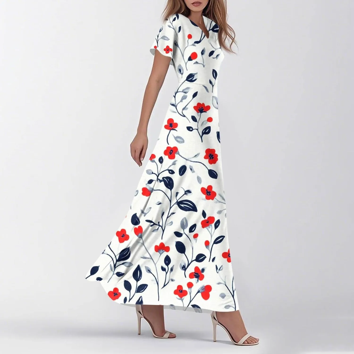 Beautiful School Tunic Dress Woman Wide Sleeve Crops Sheer Dress Lady Floral Printed Soft Summer High Waist Dresses