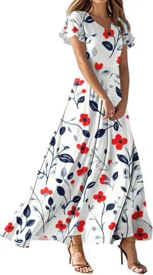 Beautiful School Tunic Dress Woman Wide Sleeve Crops Sheer Dress Lady Floral Printed Soft Summer High Waist Dresses