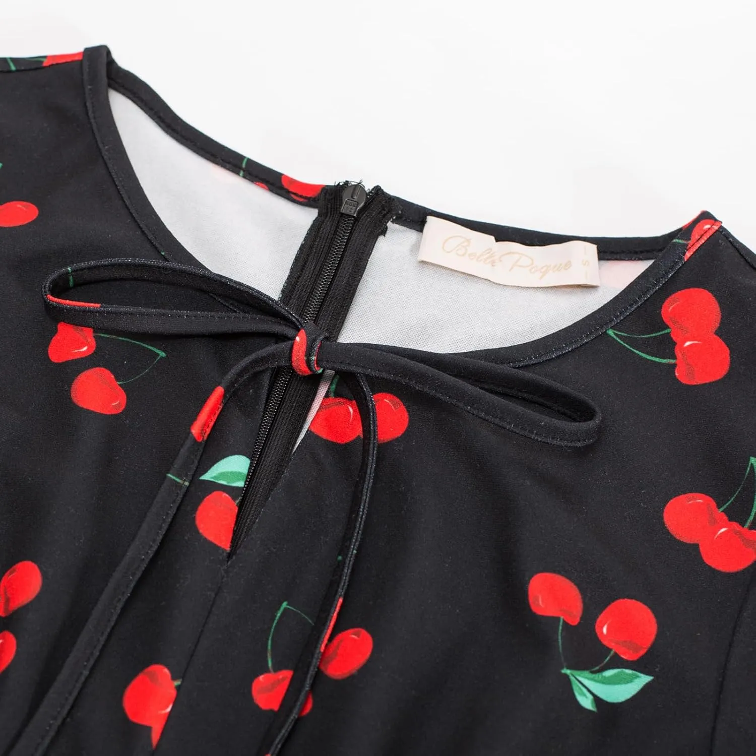 Belle Poque Women's 1940s Vintage A Line Swing Dress Keyhole Tie Dress Round Neck Work Dress Tea Dress