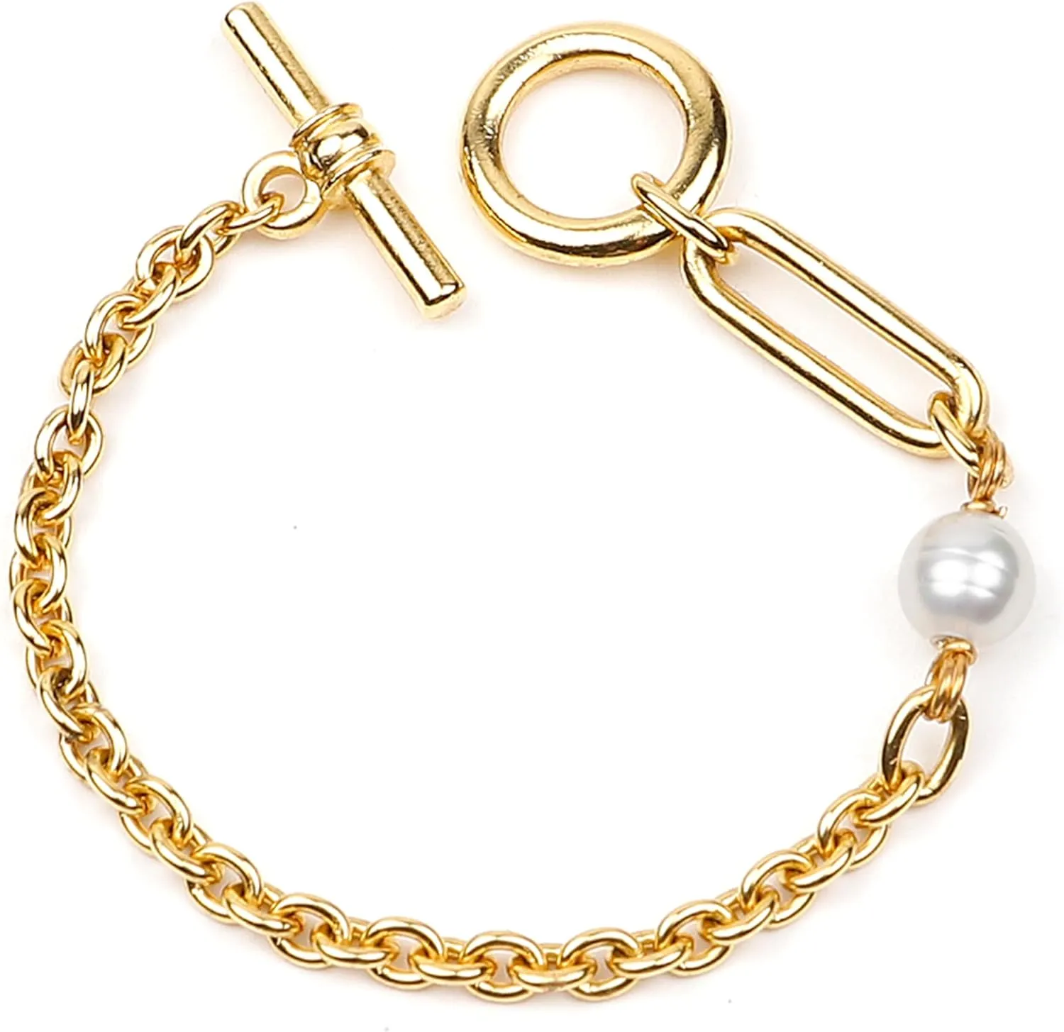 Ben-Amun Bracelet for Women, Handcrafted Elegance from New York City, 6.5”, 24K Gold Electroplated with Majorca Glass Pearl and Toggle Closure