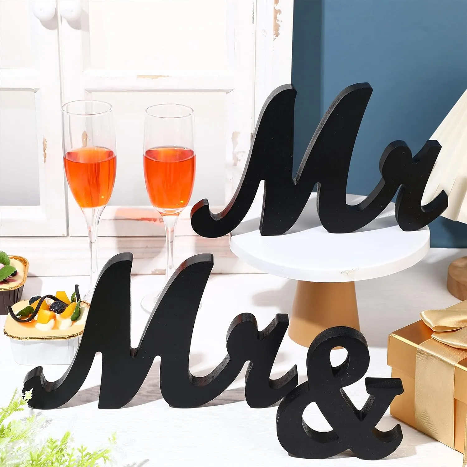 Berlune Mr and Mr Sign for Wedding Table, Gay Men Wedding Sign for Lgbt Large Head Table Wooden Letters, Lgbtq Gay Engagement Anniversary Party Decorations (Black)