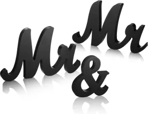 Berlune Mr and Mr Sign for Wedding Table, Gay Men Wedding Sign for Lgbt Large Head Table Wooden Letters, Lgbtq Gay Engagement Anniversary Party Decorations (Black)