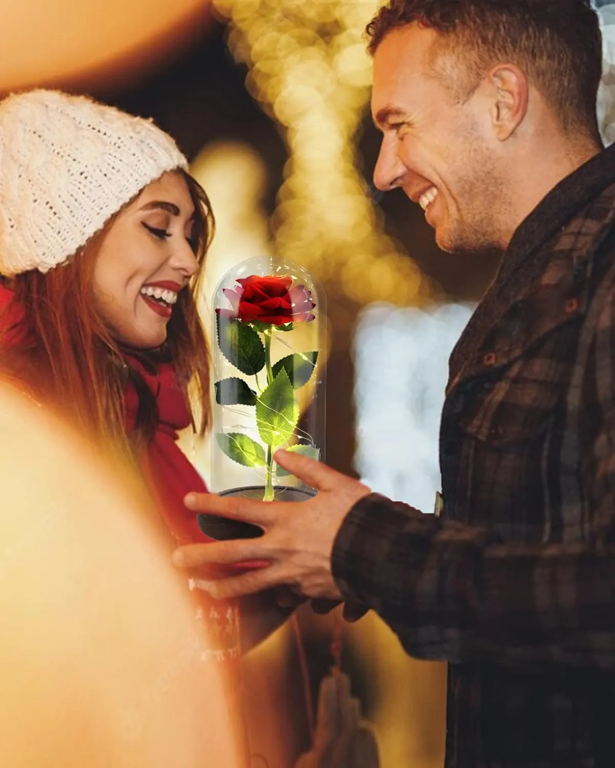 Birthday Rose Gifts, Rose Flower Gifts for Women, Beauty and The Beast Rose, Rose Flowers for Mother's Day Women Gift, Red Galaxy Rose Flowers in A Glass Dome for Girlfriend, Wife