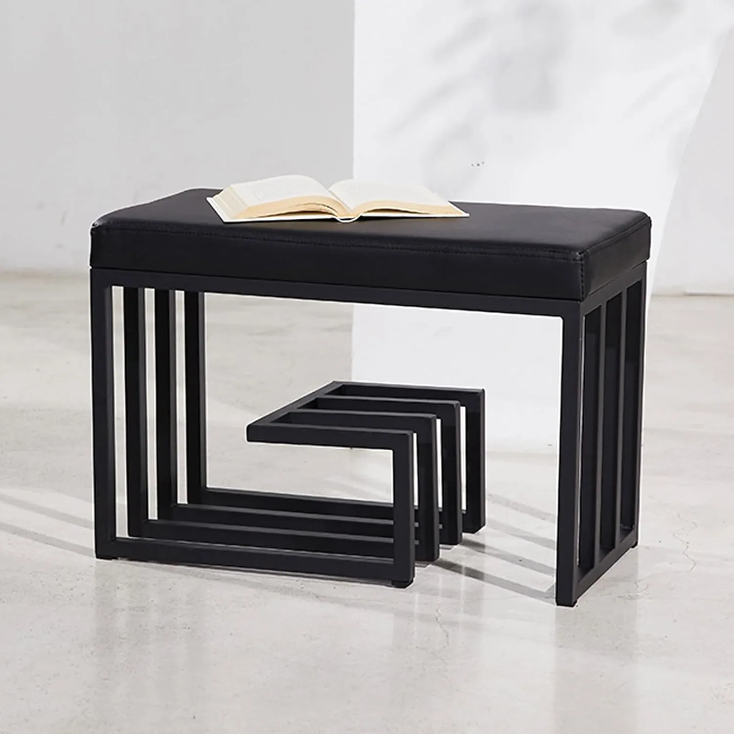 Black Shoe Rack Bench with Cushion, 2-Tier Entryway Storage Organizer, Stylish Metal Frame for Bedroom, Living Room, Bathroom - Space-Saving Footwear Solution