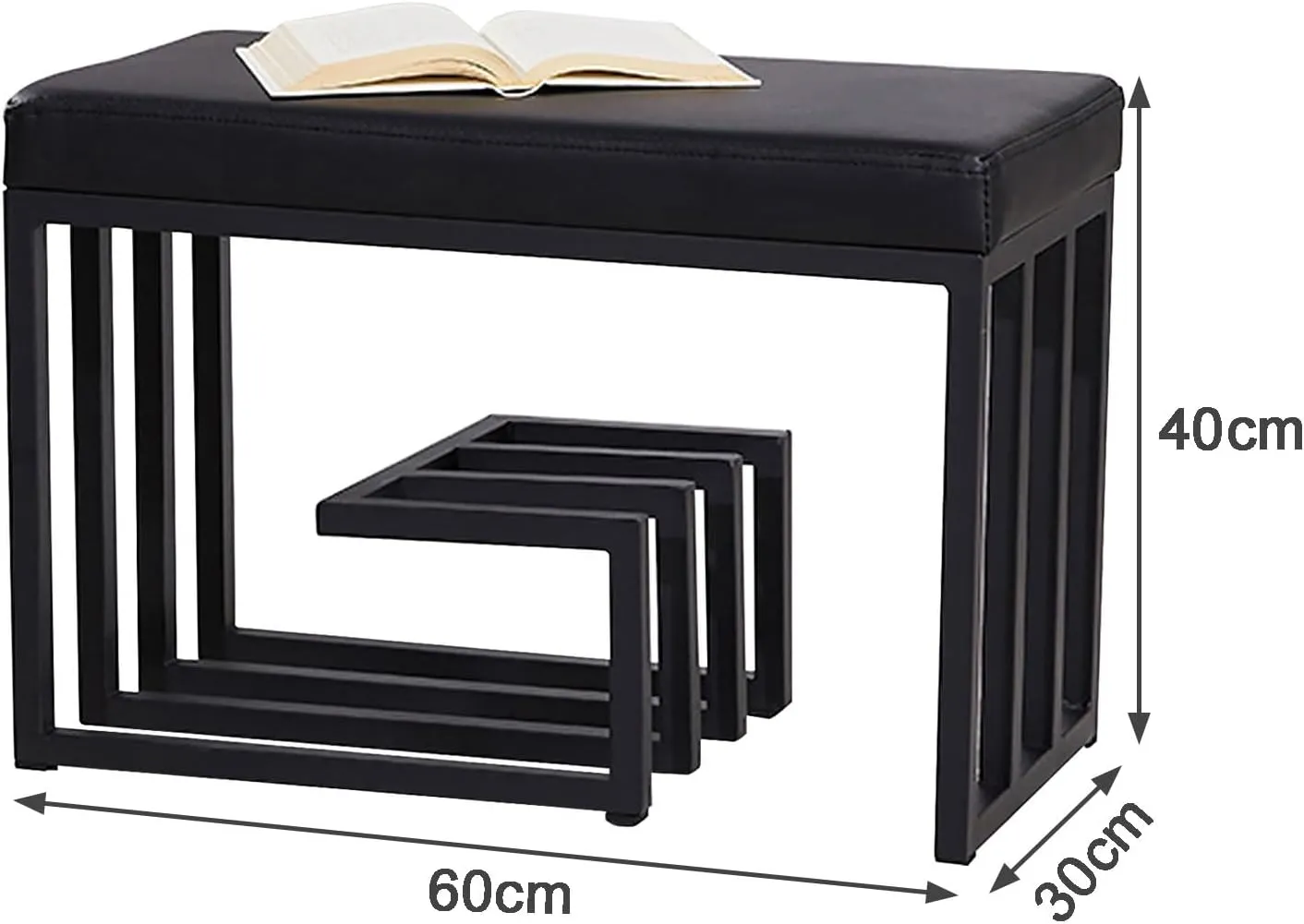 Black Shoe Rack Bench with Cushion, 2-Tier Entryway Storage Organizer, Stylish Metal Frame for Bedroom, Living Room, Bathroom - Space-Saving Footwear Solution