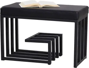 Black Shoe Rack Bench with Cushion, 2-Tier Entryway Storage Organizer, Stylish Metal Frame for Bedroom, Living Room, Bathroom - Space-Saving Footwear Solution