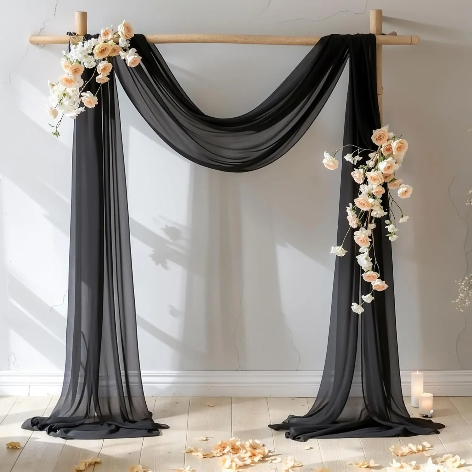 Black Wedding Arch Draping Fabric 2 Panels 19 FT Arch Drapes Sheer Backdrop Curtains Panels for Wedding Ceremony Party Ceiling Decoration