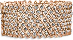 Bling Jewelry Brides Wedding Fashion Wide Pink Rose Gold Plated White Crystal Encrusted Statement Stretch Bracelet For Women Teens Prom Adjustable