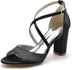 Block Heel Wedding Sandals Cross Strap Chunky Heels for Bride Evening Shoes for Women Formal