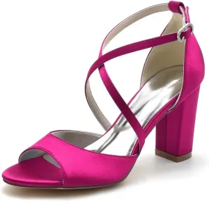 Block Heel Wedding Sandals Cross Strap Chunky Heels for Bride Evening Shoes for Women Formal