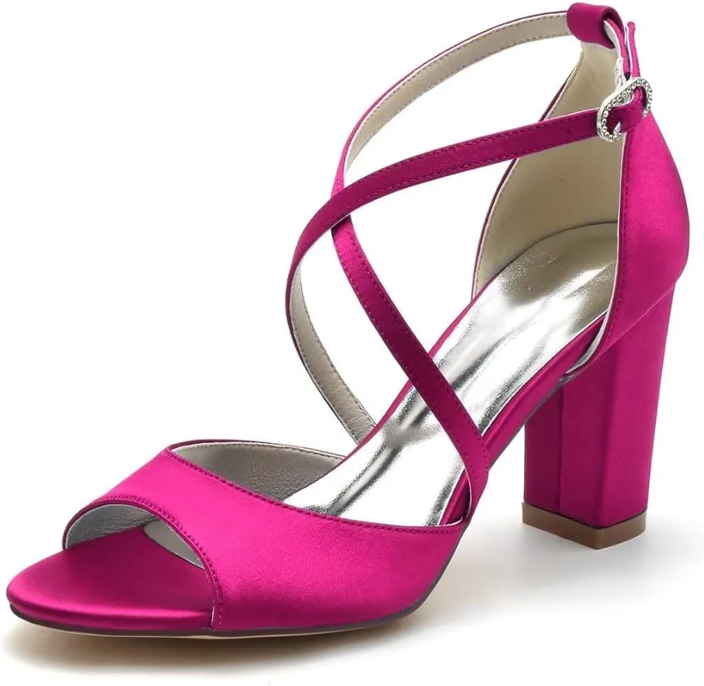 Block Heel Wedding Sandals Cross Strap Chunky Heels for Bride Evening Shoes for Women Formal