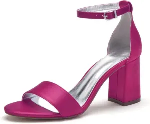 Block Heel Wedding Sandals Shoes for Bride Open Toe Satin Prom Evening Formal Party Sandal Heels 1151-1