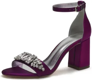 Block High Heel Sandals for Bride Rhinestones 3IN Heels Wedding Shoes Formal Party Sandals