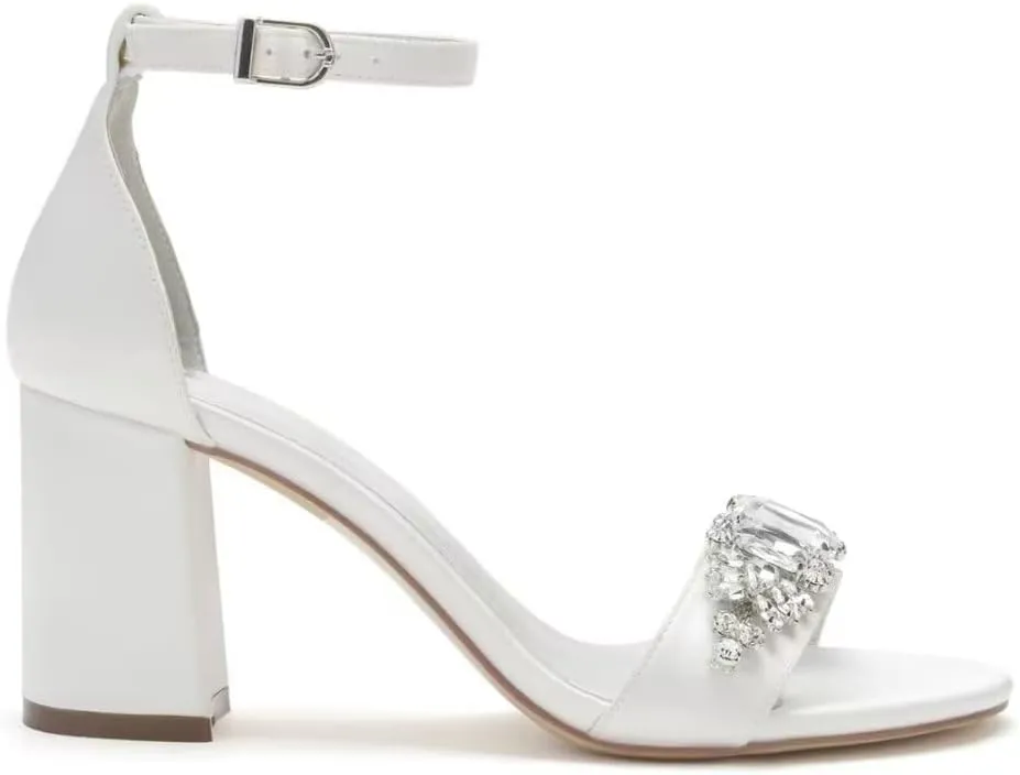 Block High Heel Sandals for Bride Rhinestones 3IN Heels Wedding Shoes Formal Party Sandals