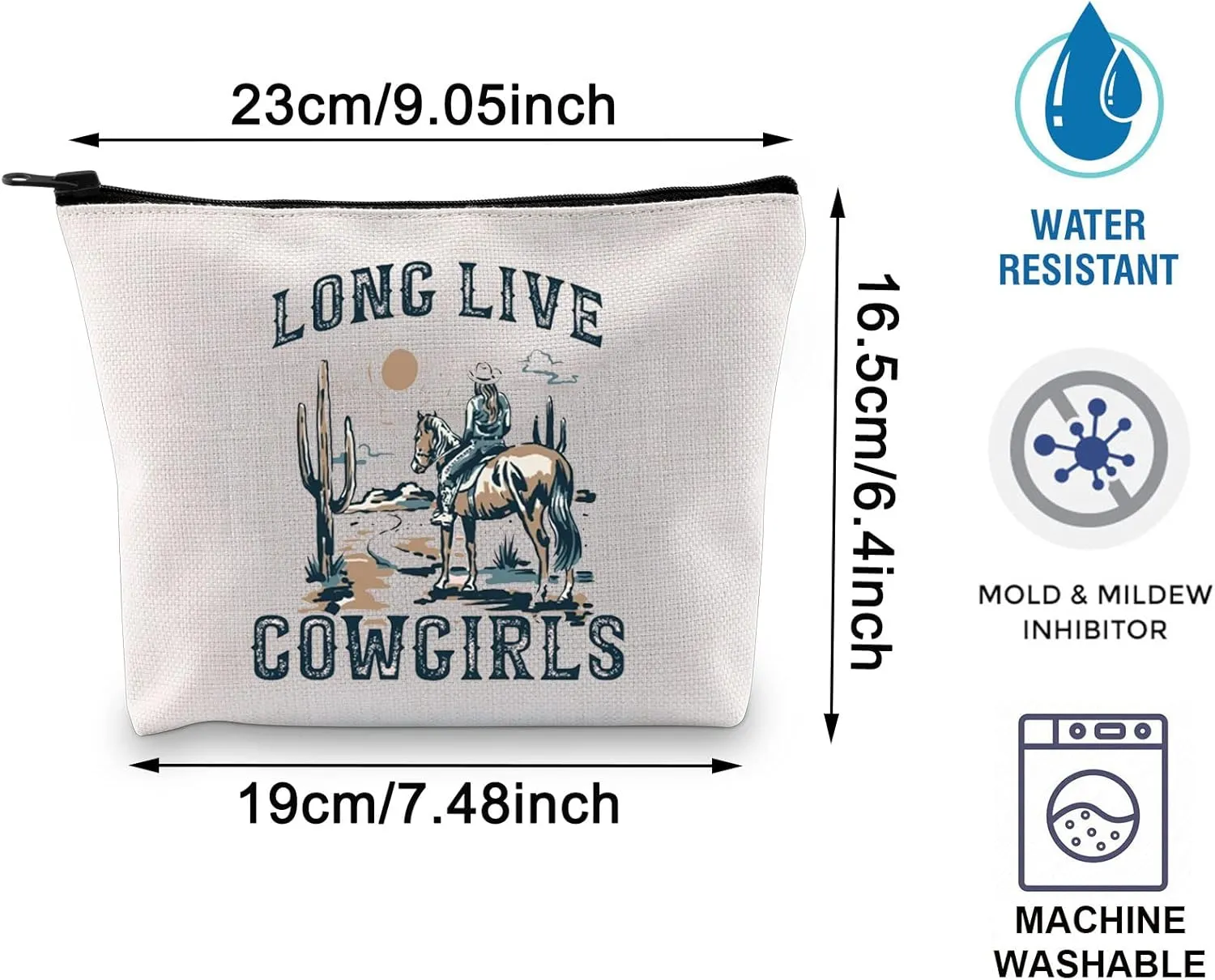 BLUPARK Western Gift Western Rodeo Zipper Bag Long Live Cowgirl Makeup Bag Western Women Cosmetic Bag Western makeup bag Cowgirl Gift Women Wild Vintage Gift（Long Live Cowgirl ）