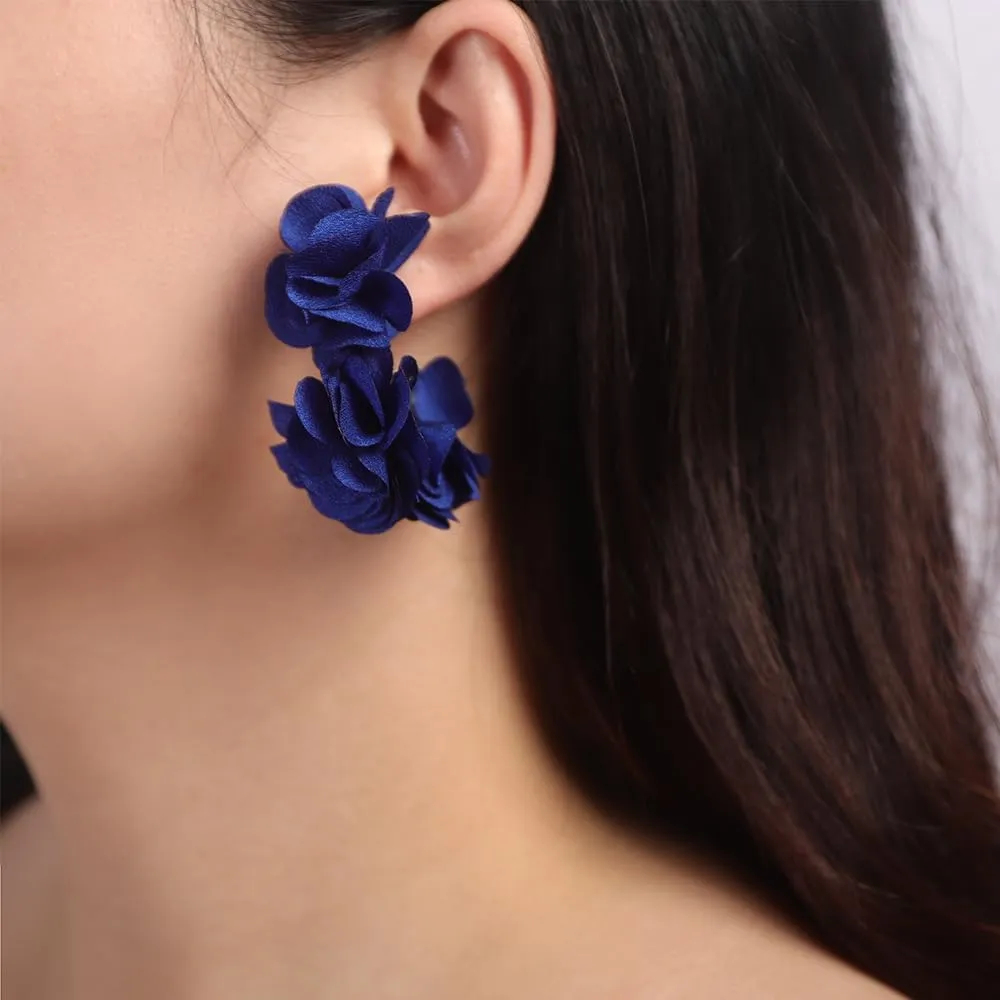 Bohemian Fabric Flowers Earrings Lace Flowers Stud Earrings Women Wedding Earrings Fabric Lace Flowers Pendant Earrings Wedding Party Prom Earrings for Women