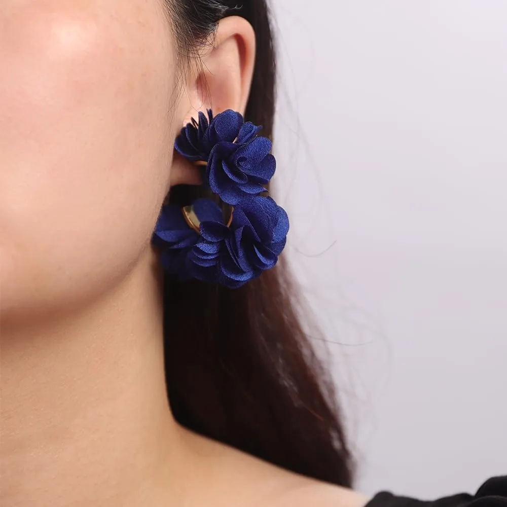 Bohemian Fabric Flowers Earrings Lace Flowers Stud Earrings Women Wedding Earrings Fabric Lace Flowers Pendant Earrings Wedding Party Prom Earrings for Women
