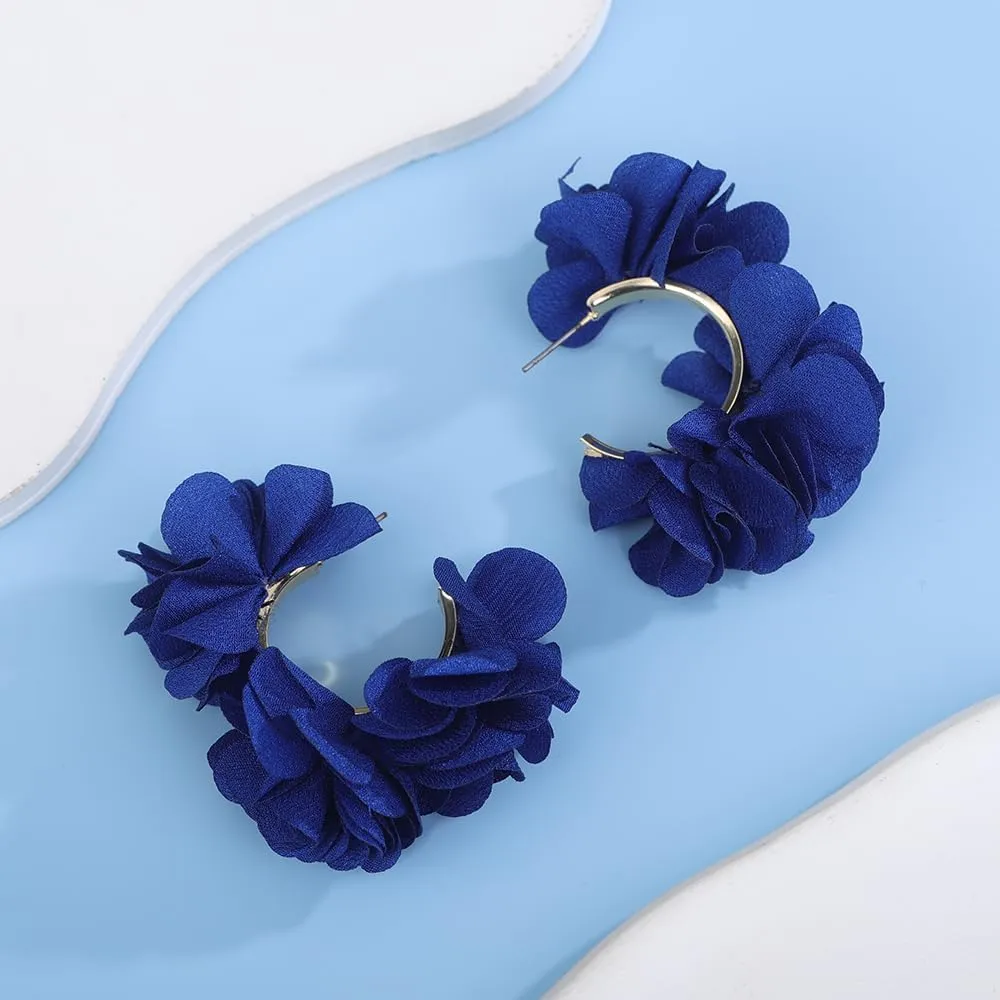 Bohemian Fabric Flowers Earrings Lace Flowers Stud Earrings Women Wedding Earrings Fabric Lace Flowers Pendant Earrings Wedding Party Prom Earrings for Women
