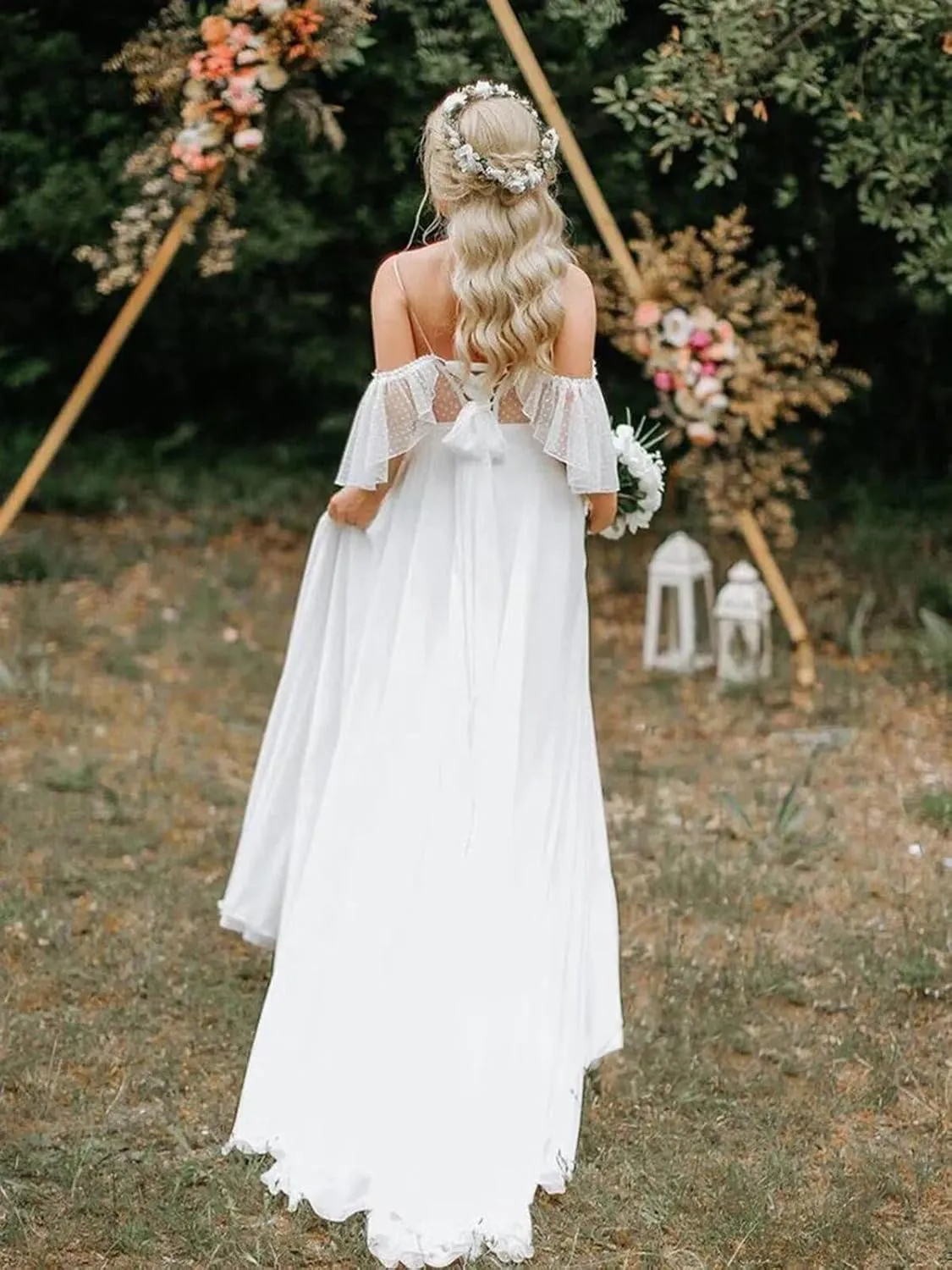 Boho Beach Wedding Dresses for Bride Lace Chiffon Backless Bridal Gowns for Wedding 2025