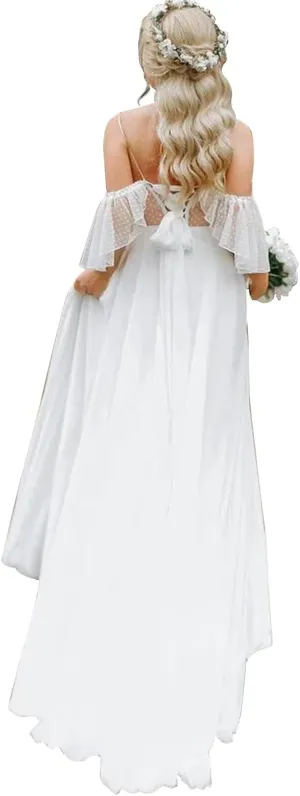 Boho Beach Wedding Dresses for Bride Lace Chiffon Backless Bridal Gowns for Wedding 2025