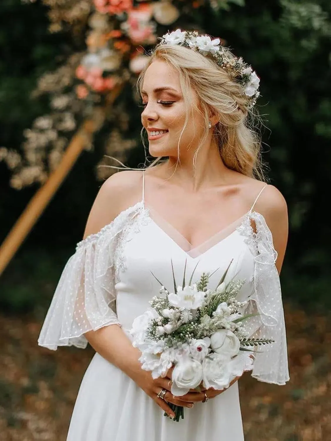 Boho Beach Wedding Dresses for Bride Lace Chiffon Backless Bridal Gowns for Wedding 2025