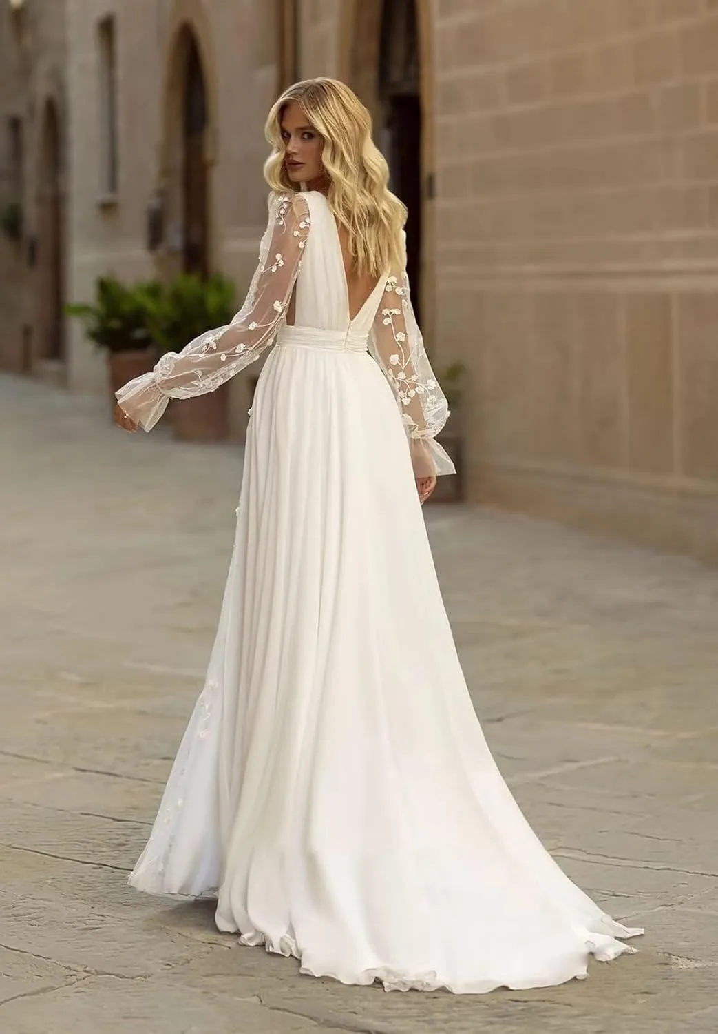 Boho Beach Wedding Dresses for Bride Lace Chiffon Backless Bridal Gowns for Wedding 2025