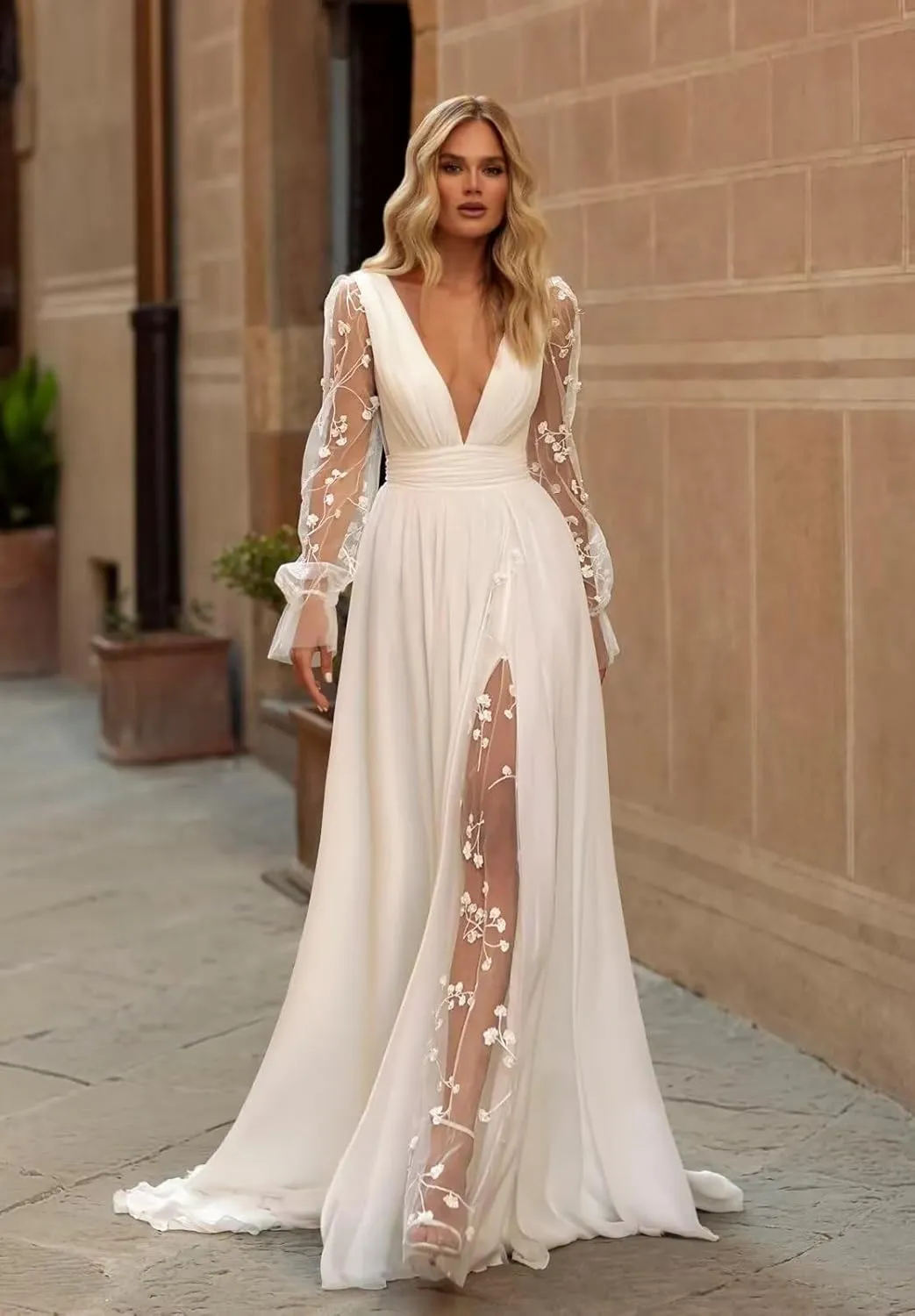 Boho Beach Wedding Dresses for Bride Lace Chiffon Backless Bridal Gowns for Wedding 2025
