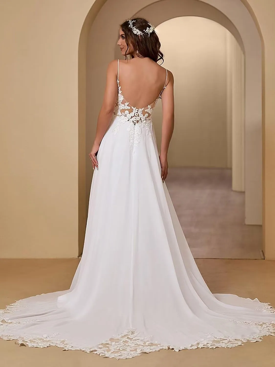 Boho Beach Wedding Dresses for Bride Lace Chiffon Backless Bridal Gowns for Wedding 2025