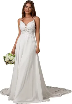 Boho Beach Wedding Dresses for Bride Lace Chiffon Backless Bridal Gowns for Wedding 2025