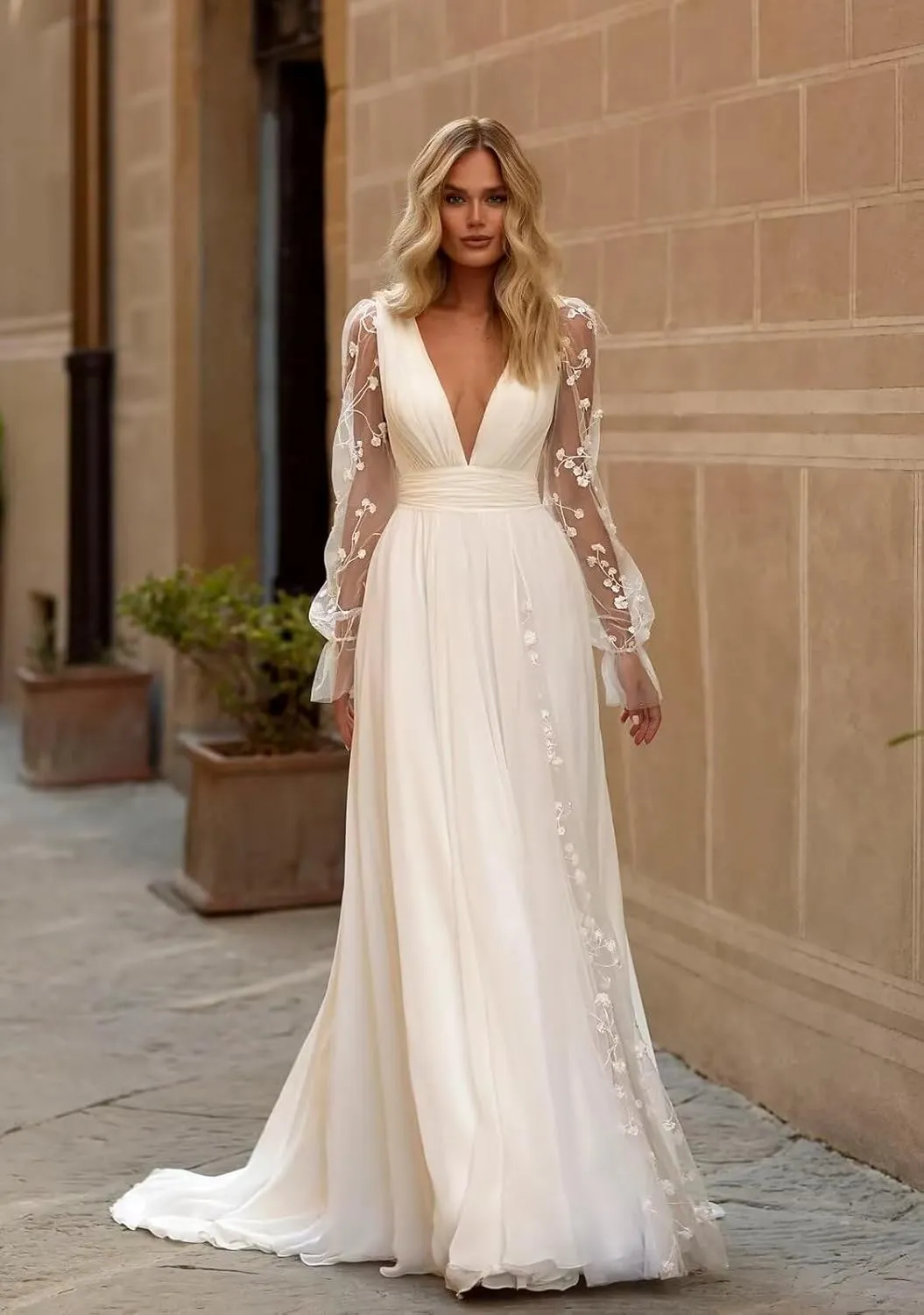 Boho Beach Wedding Dresses for Bride Lace Chiffon Backless Bridal Gowns for Wedding 2025